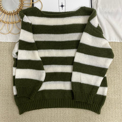 Crew Neck Striped Loose Knit Sweater