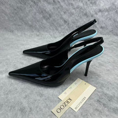 Leather upper low-heeled pointed-toe high-heeled shoes