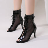 Women's Black Customized Dance Heels Rubber Sole Peep Toe Lace-up JazShoes Dance Boots