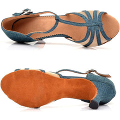 Women's Blue Customized Heel Demin Latin Shoes Ballroom Dance Shoes