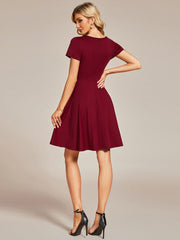 Rhinestone Neckline Short Sleeves A-Line Mini Summer Casual Dresses