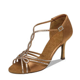 Women's Customized Heel Open Toe Strappy Dance Heels With Crystals