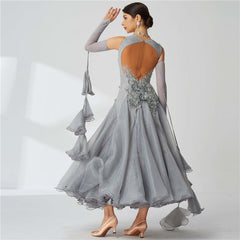 YUN Customisable-Women's Sleeveless Applique with DiamonWaltModern Ballroom Dance Dress Competition Dresses