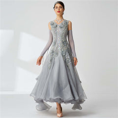 YUN Customisable-Women's Sleeveless Applique with DiamonWaltModern Ballroom Dance Dress Competition Dresses