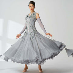 YUN Customisable-Women's Sleeveless Applique with DiamonWaltModern Ballroom Dance Dress Competition Dresses