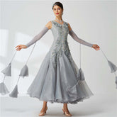 YUN Customisable-Women's Sleeveless Applique with DiamonWaltModern Ballroom Dance Dress Competition Dresses
