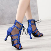 Women's Satin Rhinestone Customized Heels Dance Boots JazSalsa Dance Shoes