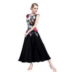 YUN Customisable-Women's Sleeveless Floral Print Dress For Ballroom Dancing Smooth Dress
