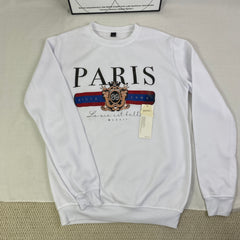 Round-neck long-sleeve printed fleece top
