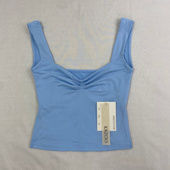 Square-neck wrinkled halter-neck backless T-shirt