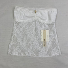 Lace strapless lace-up top with ruffled neckline