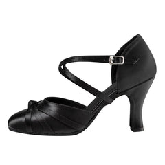 Women's Black Satin Customized Heel Ballroom Dance Shoes Modern Shoes