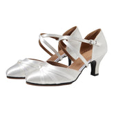 Women's White Satin Customized Heel Closed Toe Ballroom Dance Shoes Wedding Dance Shoes