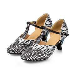 Women's T-Strap Satin Rhinestone Customized Heel Ballroom Dance Shoes Modern Shoes