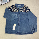 Leopard-printed multi-color denim blazer