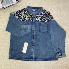 Leopard-printed multi-color denim blazer