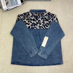 Leopard-printed multi-color denim blazer