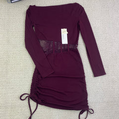 Slightly belted lace plaid dress