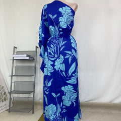 Loose, off-shoulder, fitted printed dress
