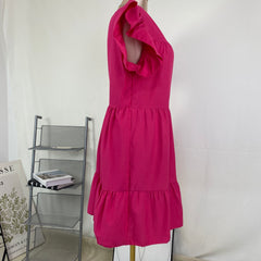 Solid-color loose short-sleeved casual dress