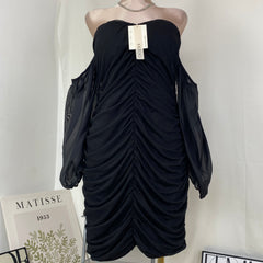 A tight-fitting short dress with a plunging neckline