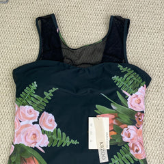 Printed backless net fabric patchwork swimming suit