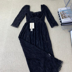 Lace square-necked slit-fitted dress