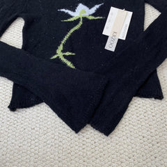 Floral short-sleeved sweater with fluttering sleeves