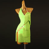 Customisable-Women's Performance Sleeveless Tassel Latin Salsa Dance Dress Competition Dress