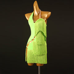 Customisable-Women's Performance Sleeveless Tassel Latin Salsa Dance Dress Competition Dress
