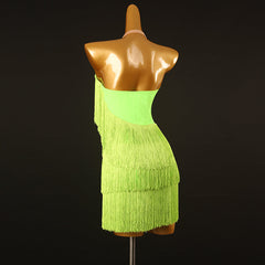 Customisable-Women's Performance Sleeveless Tassel Latin Salsa Dance Dress Competition Dress