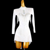 Customisable-Women's White Mesh Tassel DanceWear Dance Dress Performance Wear