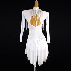 Customisable-Women's White Mesh Tassel DanceWear Dance Dress Performance Wear
