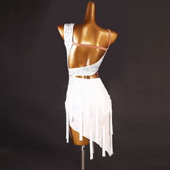 Customisable-Women's White Tassel Dance Wear Dance Dress Performance Wear