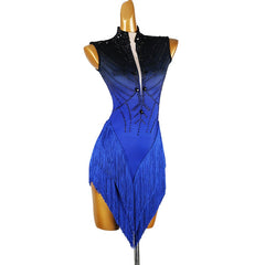Customisable-Women's Rhinestone Royal Blue Rumba Latin Dance Dresses Performance Dresses