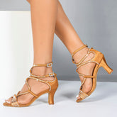 Women's Rhinestone Satin Customized Heels Dance Boots Salsa Dance Shoes