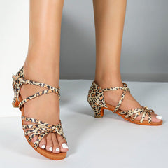 Women's Leopard Strappy 4.5cm Heels Ballroom Dance Shoes Latin Dance Shoes