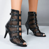 Women's Black Leatherette Customized Open Toe Heels Dance Boots JazSalsa Dancing Shoes