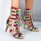 Ladies PU Rainbow Customized Heel Dance Boots Salsa Professional Dance Shoes