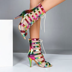 Ladies PU Rainbow Customized Heel Dance Boots Salsa Professional Dance Shoes