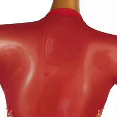 Customisable-Women's Red V-neck Long Sleeve DanceWear Ballroom Dance Dress