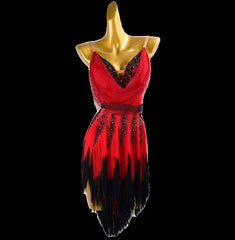 Customisable-Women's Red Tassel DanceWear Dance Dress Performance Wear