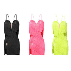 Girls Polyester Spaghetti Strap Tassel Latin Dance Dress Dance Wear