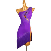 Customisable-Women's Performance Sleeveless Tassel Latin Salsa Dance Dress Competition Dress