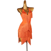 Customisable-Women's Performance Sleeveless Tassels Latin Salsa Dance Dress Competition Dress