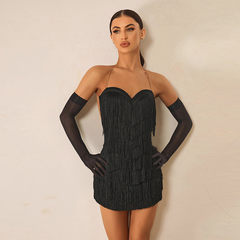 Women's Milk Silk Strapless Backless Tassel Dance Dress DanceWear