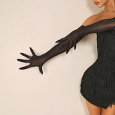 Women's Black Latin Dance Long Gloves