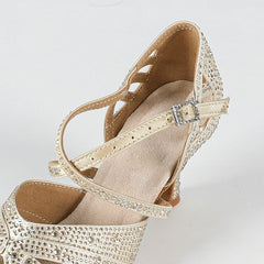 Women's Beige Customized Heel Open Toe Strappy Latin Dance Shoes