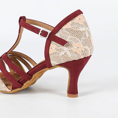 Women's Burgundy Customized Heel Latin Dance Shoes