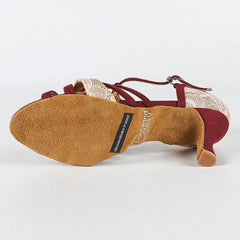 Women's Burgundy Customized Heel Latin Dance Shoes